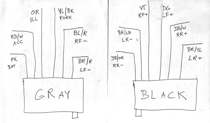 MOPAR - Radio Connector Pin Layout - New Black and Gray Connector Mapping to OLD Mopar Connector.jpg